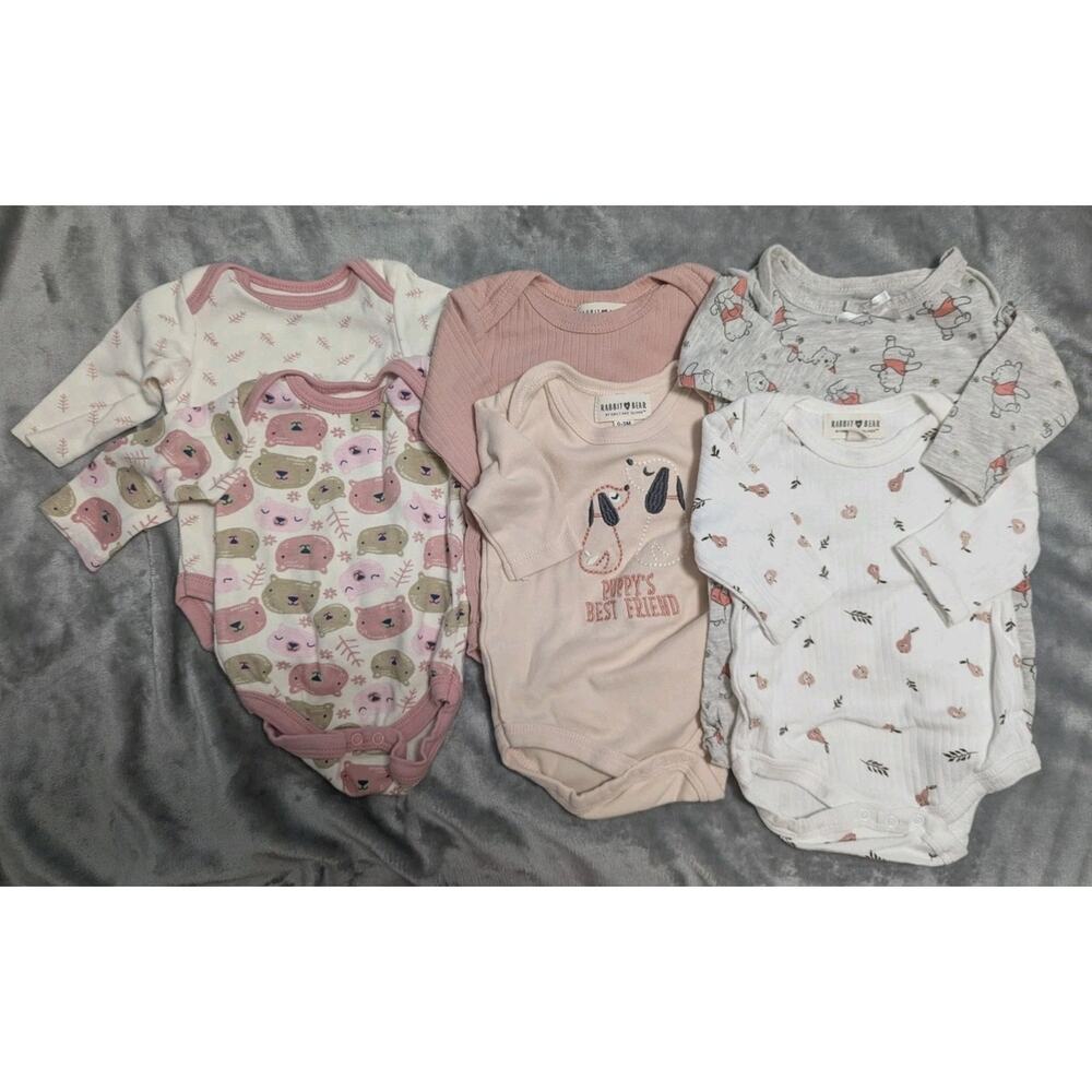 Baby Girl Long Sleeve Bodysuit Bundle Disney, Chick Pea, Rabbit & Bear Sz NB...